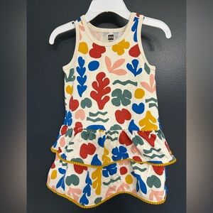 Tea Collection Cream Multicolor Abstract Print Ruffle Hem Dress